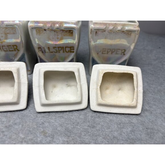 Vintage German Iridescent Porcelain Spice Jar Set 1920s - Picture 6 of 14